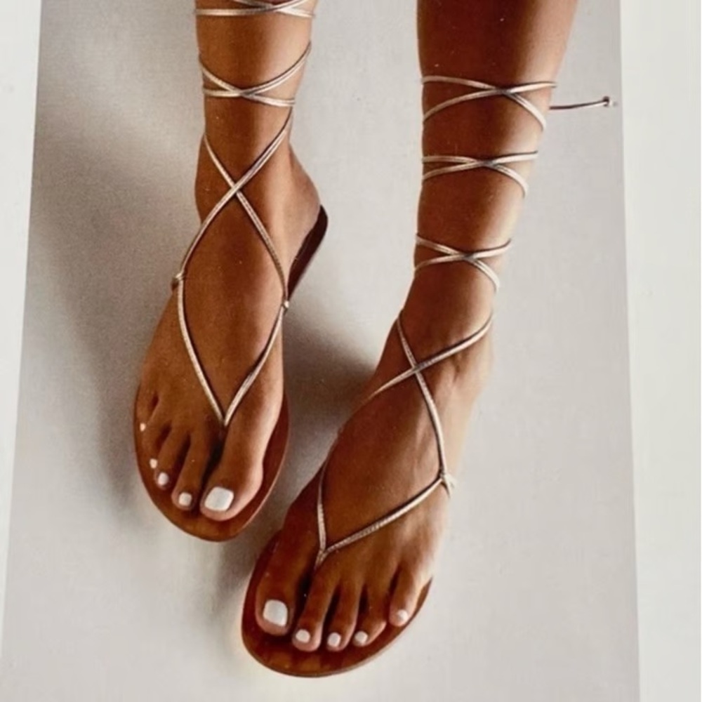 NWT Cornetti Gold Wrap Around Lace Up Leather Sandals Size 37 7